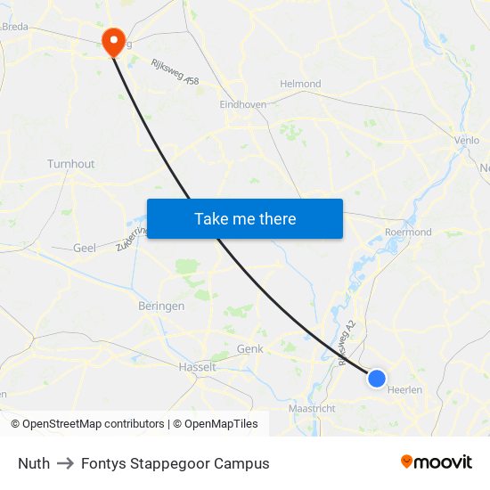 Nuth to Fontys Stappegoor Campus map