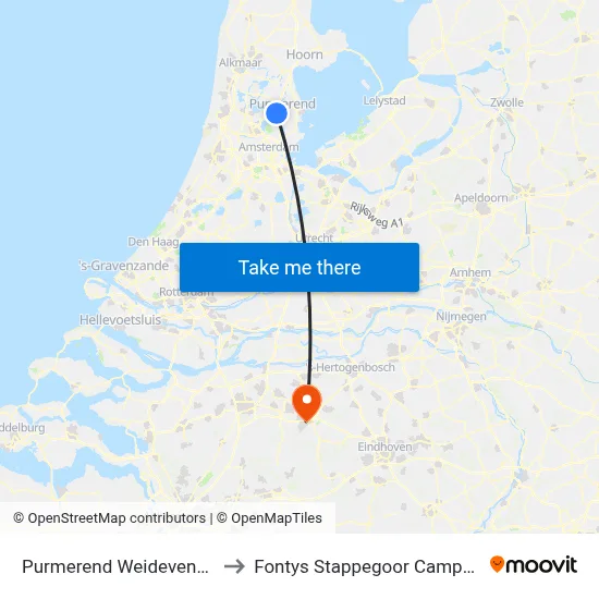Purmerend Weidevenne to Fontys Stappegoor Campus map