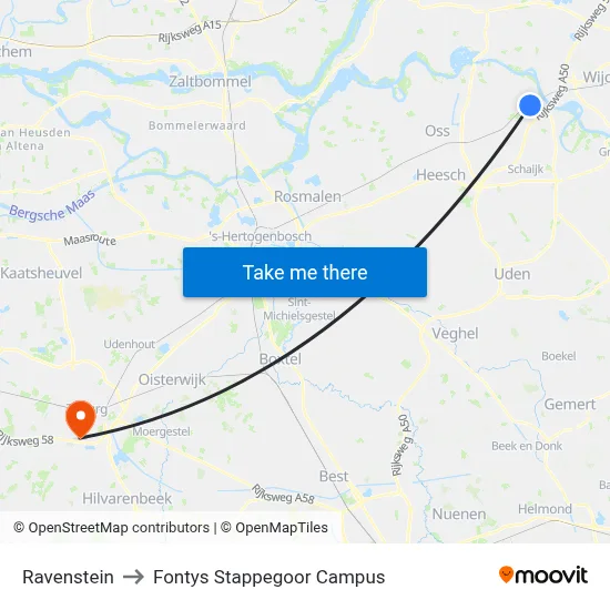Ravenstein to Fontys Stappegoor Campus map