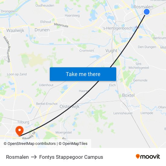 Rosmalen to Fontys Stappegoor Campus map