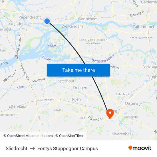 Sliedrecht to Fontys Stappegoor Campus map