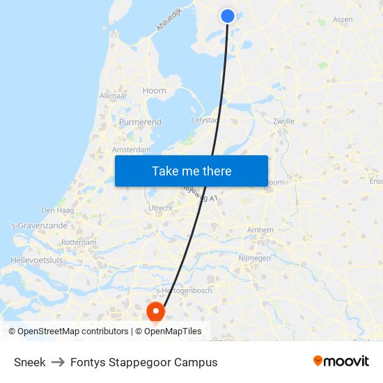 Sneek to Fontys Stappegoor Campus map