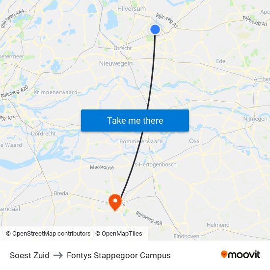 Soest Zuid to Fontys Stappegoor Campus map