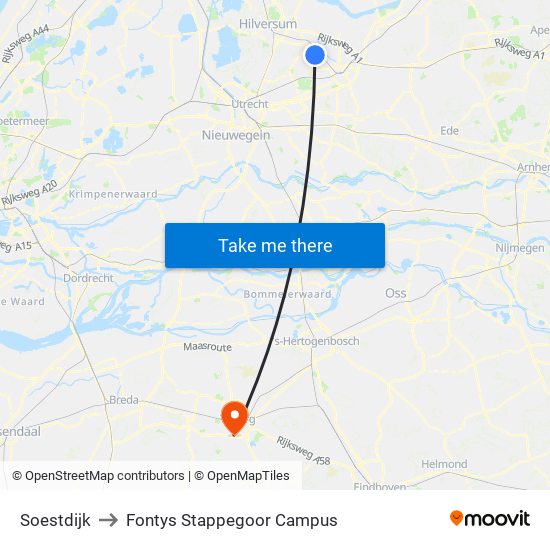 Soestdijk to Fontys Stappegoor Campus map