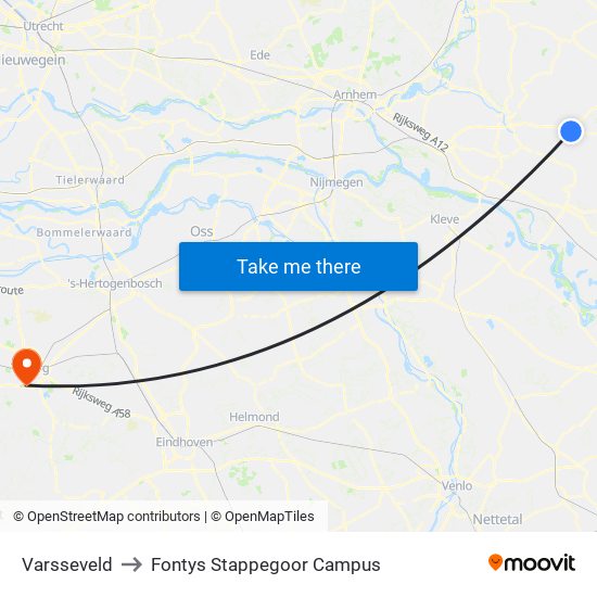 Varsseveld to Fontys Stappegoor Campus map