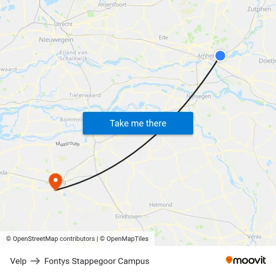 Velp to Fontys Stappegoor Campus map