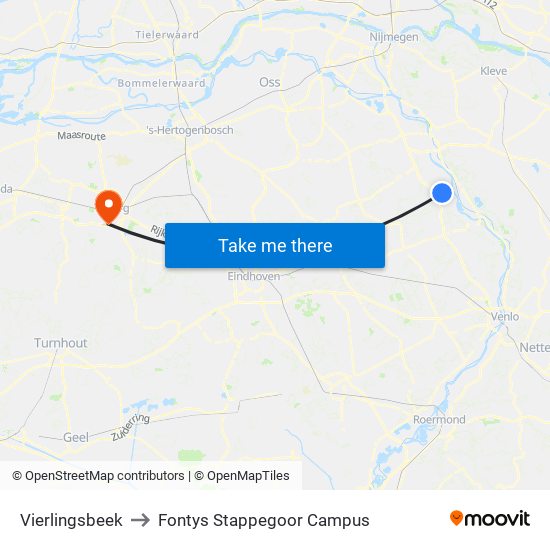 Vierlingsbeek to Fontys Stappegoor Campus map