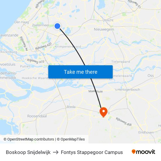 Boskoop Snijdelwijk to Fontys Stappegoor Campus map