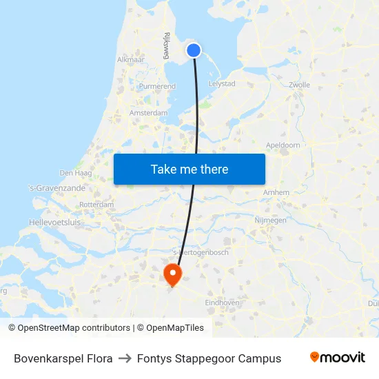 Bovenkarspel Flora to Fontys Stappegoor Campus map