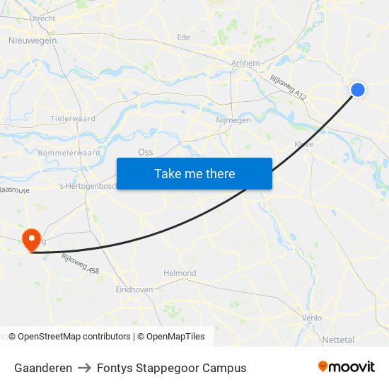 Gaanderen to Fontys Stappegoor Campus map