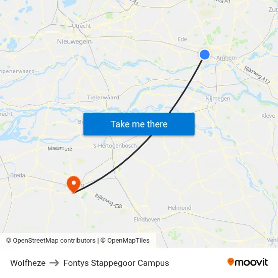 Wolfheze to Fontys Stappegoor Campus map