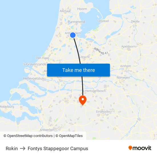 Rokin to Fontys Stappegoor Campus map