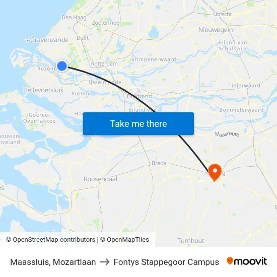 Maassluis, Mozartlaan to Fontys Stappegoor Campus map
