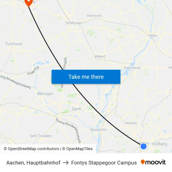 Aachen, Hauptbahnhof to Fontys Stappegoor Campus map