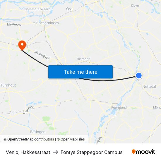 Venlo, Hakkesstraat to Fontys Stappegoor Campus map