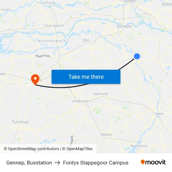 Gennep, Busstation to Fontys Stappegoor Campus map