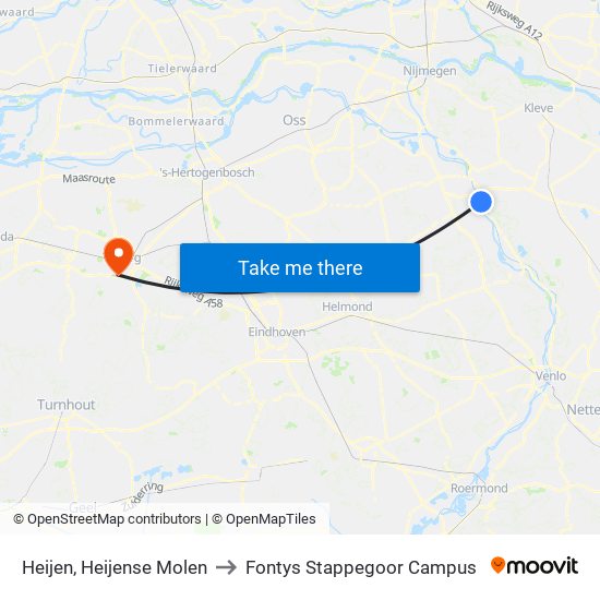 Heijen, Heijense Molen to Fontys Stappegoor Campus map