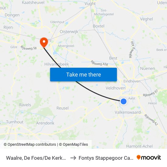 Waalre, De Foes/De Kerkakkers to Fontys Stappegoor Campus map