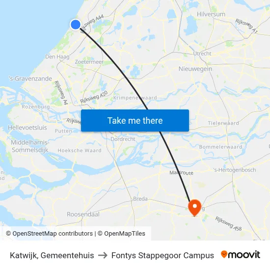 Katwijk, Gemeentehuis to Fontys Stappegoor Campus map