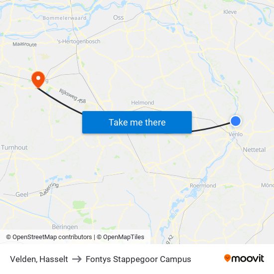 Velden, Hasselt to Fontys Stappegoor Campus map