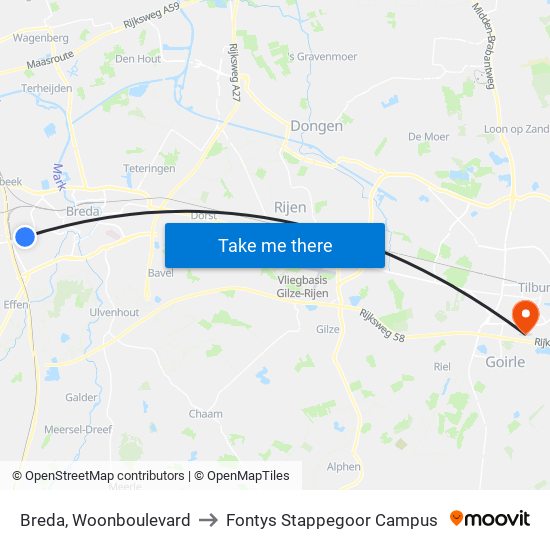 Breda, Woonboulevard to Fontys Stappegoor Campus map