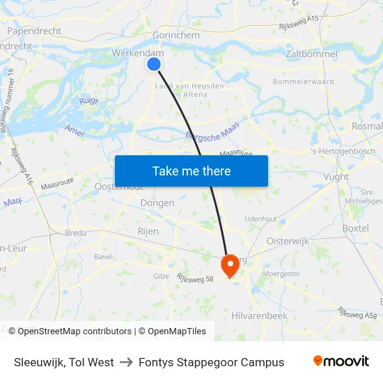 Sleeuwijk, Tol West to Fontys Stappegoor Campus map