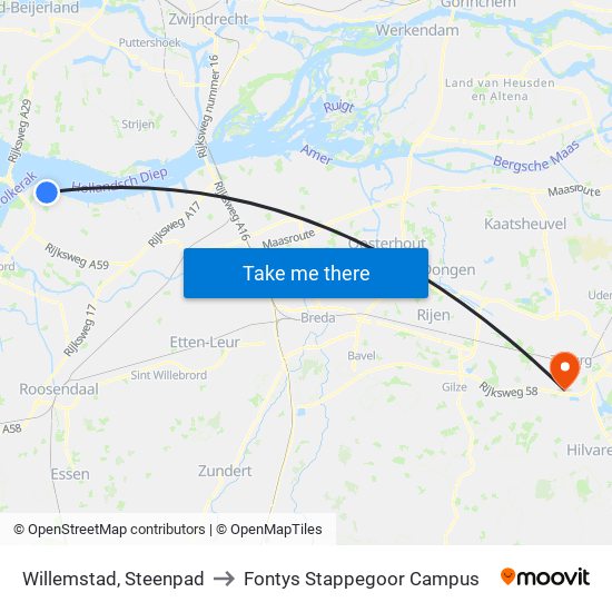 Willemstad, Steenpad to Fontys Stappegoor Campus map