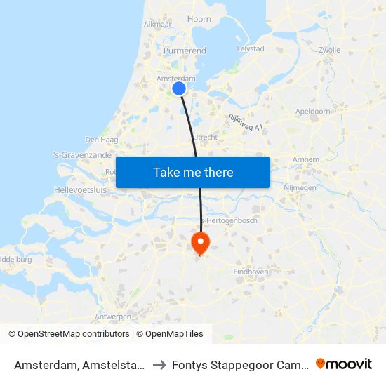 Amsterdam, Amstelstation to Fontys Stappegoor Campus map