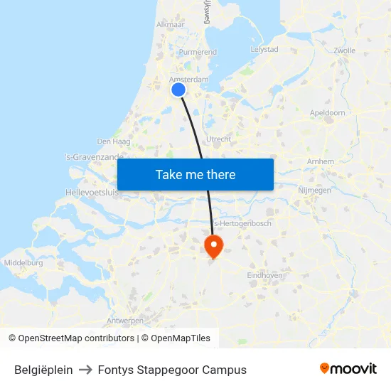 Belgiëplein to Fontys Stappegoor Campus map