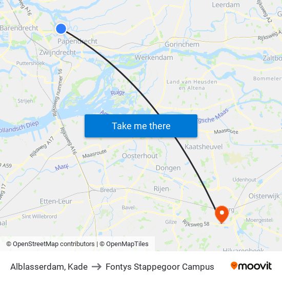 Alblasserdam, Kade to Fontys Stappegoor Campus map