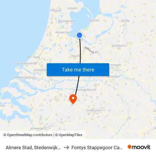 Almere Stad, Stedenwijk Zuid to Fontys Stappegoor Campus map