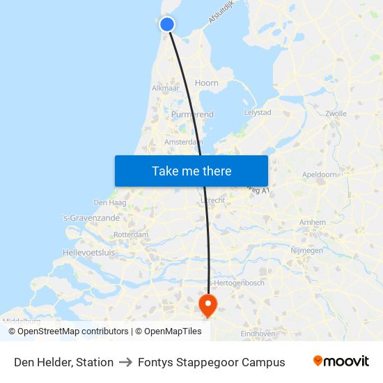 Den Helder, Station to Fontys Stappegoor Campus map