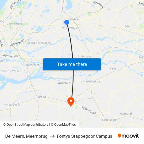 De Meern, Meernbrug to Fontys Stappegoor Campus map