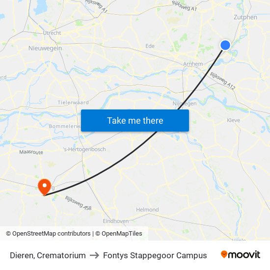 Dieren, Crematorium to Fontys Stappegoor Campus map