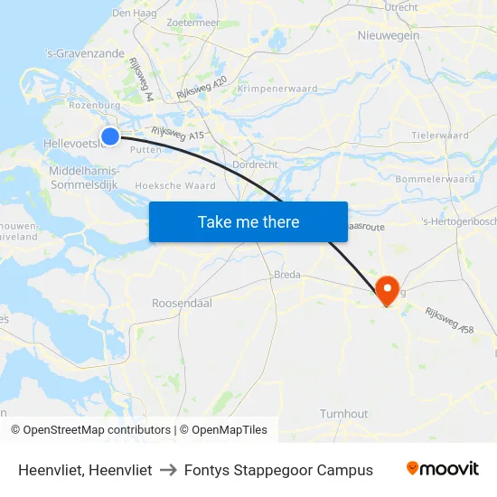 Heenvliet, Heenvliet to Fontys Stappegoor Campus map