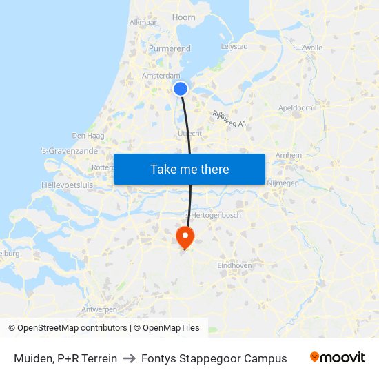 Muiden, P+R Terrein to Fontys Stappegoor Campus map