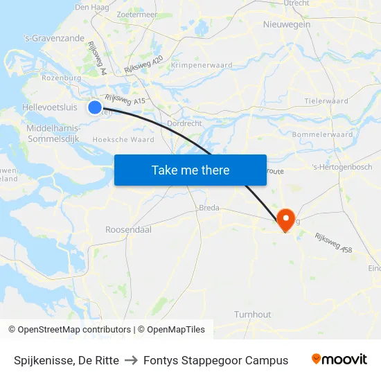 Spijkenisse, De Ritte to Fontys Stappegoor Campus map
