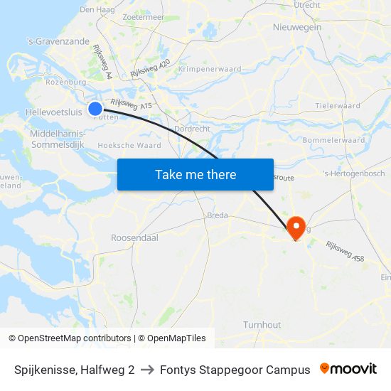 Spijkenisse, Halfweg 2 to Fontys Stappegoor Campus map