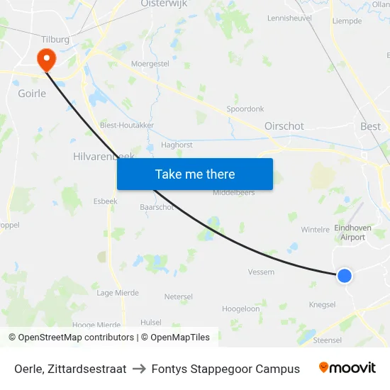 Oerle, Zittardsestraat to Fontys Stappegoor Campus map