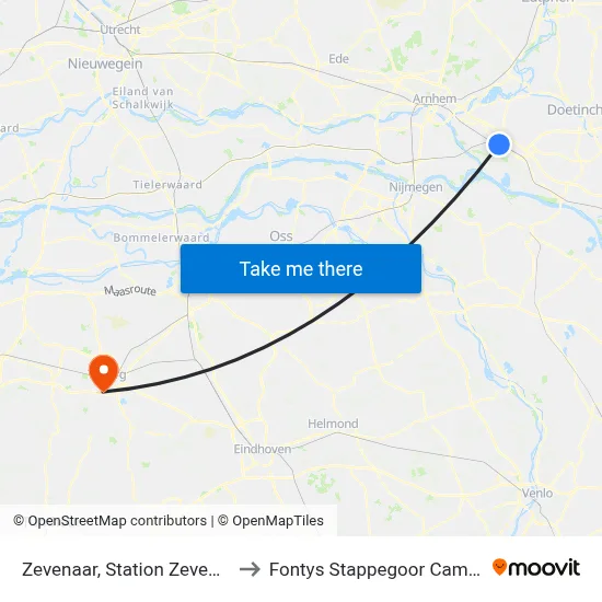 Zevenaar, Station Zevenaar to Fontys Stappegoor Campus map