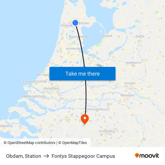 Obdam, Station to Fontys Stappegoor Campus map