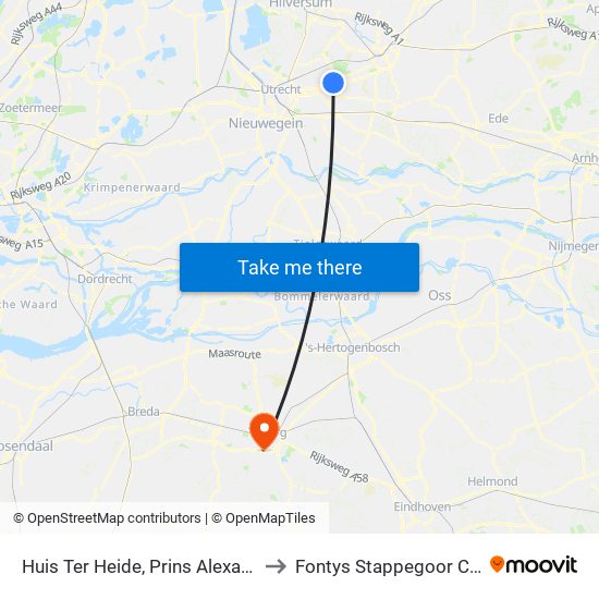 Huis Ter Heide, Prins Alexanderweg to Fontys Stappegoor Campus map