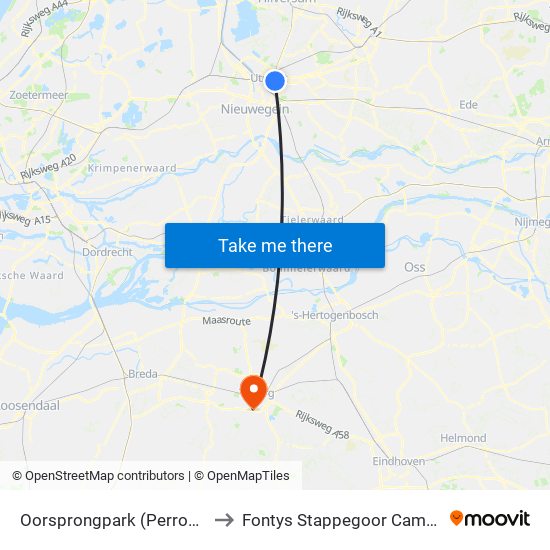 Oorsprongpark (Perron B) to Fontys Stappegoor Campus map