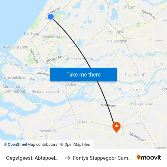 Oegstgeest, Abtspoelweg to Fontys Stappegoor Campus map