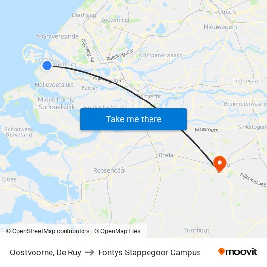 Oostvoorne, De Ruy to Fontys Stappegoor Campus map