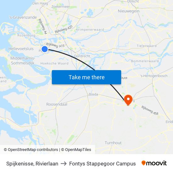 Spijkenisse, Rivierlaan to Fontys Stappegoor Campus map