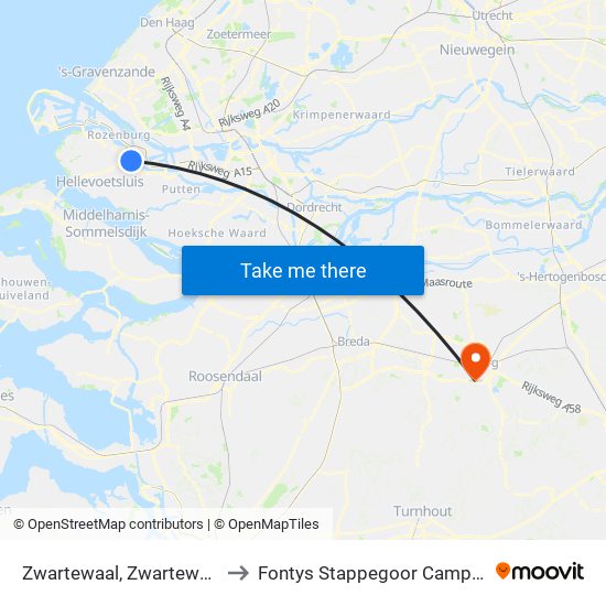 Zwartewaal, Zwartewaal to Fontys Stappegoor Campus map