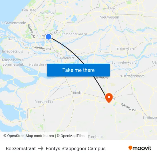 Boezemstraat to Fontys Stappegoor Campus map