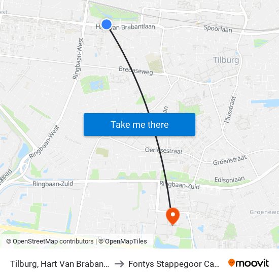 Tilburg, Hart Van Brabantlaan to Fontys Stappegoor Campus map