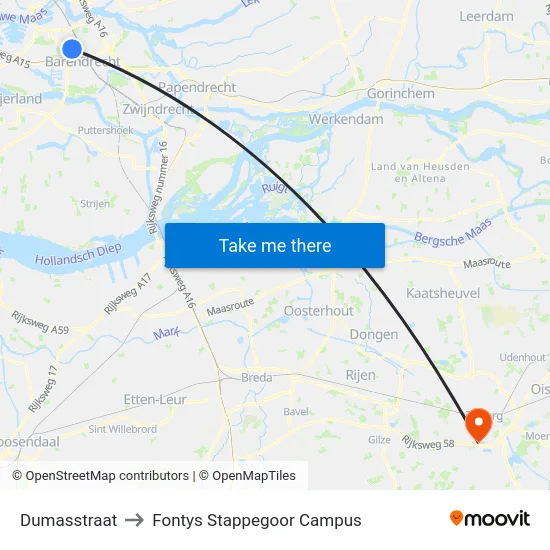 Dumasstraat to Fontys Stappegoor Campus map